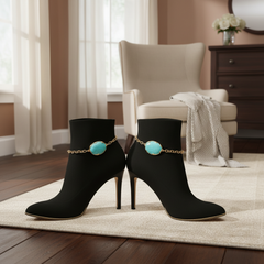 Brand New Women Gold Metal Chain Boot Bracelet Shoe Turquoise Blue Bead Charm Southwestern SET BC113