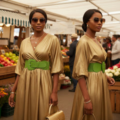 Brand New Women Olive Green Elastic Waistband Wide Fashion Belt Big Buckle Size S M - WB27