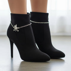 Brand New Women’s Silver Boot Chain Anklet Set – 2PCS Western Gothic Skull Charm Bracelets for Boots – Adjustable Shoe Bling Jewelry for Festival, Punk Rock, Rodeo, Handmade in USA – BC998