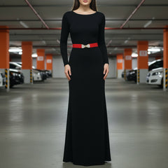 Brand New Women Red Skinny Elastic Waistband Fashion Belt Gold Metal Bling Bow Ribbon Buckle Size S M - WB10