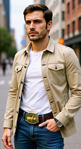 NEW Men Gold Metal Belt Buckle Deer Nature Hunter Western Fashion Accessory USA Flag