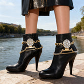 Brand New Women 2PCS Gold Metal Boot Chain Bracelet Shoe Anklet Flower Charm Set Fashion Jewelry - A PAIR BC36