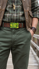 NEW Men Women Black Metal Fashion Belt Buckle Army Green Camouflage Standout Design