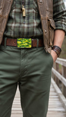 NEW Army Green Camouflage Black Metal Belt Buckle