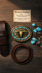 NEW Men Women Antique Gold Metal Buckle Western Fashion Bull Long Horns Cow