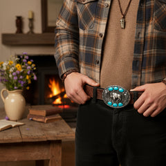 New Men Buffalo Ox Silver Metal Belt Buckle Bull Turquoise Pants Jeans Filigree Oval