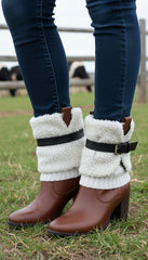 Brand New Sexy Women Boot Cover Topper Pair White Winter Booties Fabric Slip On Black Belt