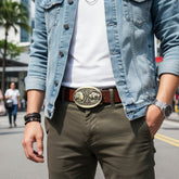 NEW Men Native Cowboy Western Metal Belt Buckle Antique Gold Buffalo 5 Cents Indian