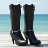 Brand New Women 2PCS Silver Metal Boot Chain Bracelet Shoe Anklet Long Horn Bull Charm Set Long Horn Bull Fashion Jewelry - A PAIR BC32