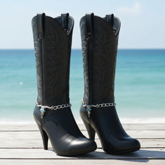 Brand New Women 2PCS Silver Metal Boot Chain Bracelet Shoe Anklet Long Horn Bull Charm Set Long Horn Bull Fashion Jewelry - A PAIR BC32