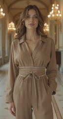 Caramel Beige Wrap Around Wide Waistband Tie Kimono Style Belt Size S M