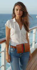 Women Brown Skinny Band Jeans Pant Loop Fashion Belt with Wallet - Adjustable Size S/M