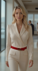 Women Red Faux Patent Leather Fashion Belt Gold Metal Circles Buckle Size M L