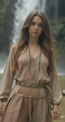 Nice Ivory Beige Tie Waist Faux Suede Belt Silver Metal Rings S M