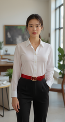 Women Red Faux Patent Leather Skinny Fashion Belt Gold Metal Circles Buckle S M