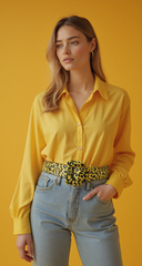 Yellow Leopard Animal Print Belt Square Buckle