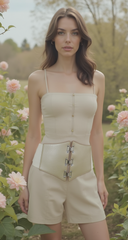 Fun Women Champagne Beige High Waist Hip Fashion Corset Elastic Belt Sexy Party S M