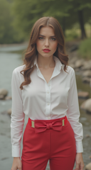 Fashion Belt Gold Plate Elastic Band Red Faux Leather Bow Tie Buckle S M L