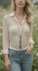 Fun Women Champagne Beige High Waist Hip Fashion Corset Elastic Belt Sexy Party S M