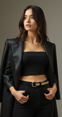 Women Black Faux Leather Gold Weave Braide Hip Waist Belt Gold Buckle S M