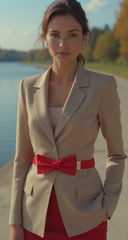 Fashion Belt Gold Plate Elastic Band Red Faux Leather Bow Tie Buckle S M L