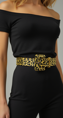 Yellow Leopard Animal Print Belt Square Buckle
