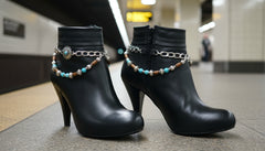 Brand New Women 2PCS Silver Metal Boot Chain Bracelet Shoe Anklet Wave Ethnic Flower Charm Set Fashion Jewelry - A PAIR BC41