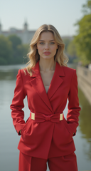 Fashion Belt Gold Plate Elastic Band Red Faux Leather Bow Tie Buckle S M L