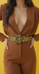 Yellow Leopard Animal Print Belt Square Buckle