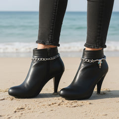 Brand New Women 2PCS Silver Metal Boot Chain Bracelet Shoe Anklet Long Horn Bull Charm Set Long Horn Bull Fashion Jewelry - A PAIR BC32