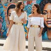 Brand New Women Brown Wide Elastic Waistband Fashion Belt Gold Metal Greek Coin Size S M - WB1