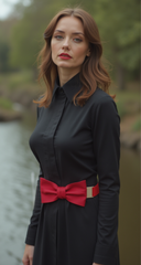 Fashion Belt Gold Plate Elastic Band Red Faux Leather Bow Tie Buckle S M L