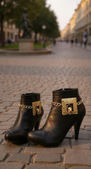 Brand New Women 2PCS Gold Metal Boot Chain Bracelet Shoe Anklet Skeleton Skull Charm Set Fashion Jewelry - A PAIR BC42