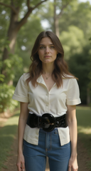 New Fashion Women Belt Wide Elastic Band Black Hip High Waist Round Buckle Size S M