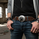 New Men Women Silver Metal Western Fashion Accessory Bear Foot Print Oval Buckle