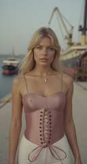 Cool Women Salmon Pink Wide Fabric Elastic Corset High Waist Fancy Elegant Belt S M