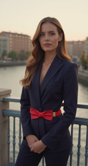 Fashion Belt Gold Plate Elastic Band Red Faux Leather Bow Tie Buckle S M L