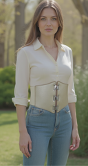 Women Champagne Beige High Waist Hip Fashion Corset Elastic Belt Sexy Party L XXL