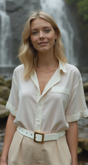 Women White Faux Leather Skinny Classic Basic Simple Belt Gold Square Buckle S M