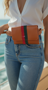 Women Brown Skinny Band Jeans Pant Loop Fashion Belt with Wallet - Adjustable Size S/M