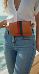 Women Brown Skinny Band Jeans Pant Loop Fashion Belt with Wallet - Adjustable Size S/M