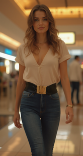 Women’s Chic Black Faux Leather Wide Elastic Fashion Belt with Gold Metal Buckle