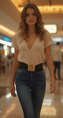 Women’s Chic Black Faux Leather Wide Elastic Fashion Belt with Gold Metal Buckle