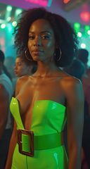 Women Neon Green Wide Waistband Belt Hip High Waist Gold Metal Square Buckle S M