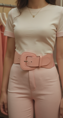 Women Light Powder Pastel Pink Wide Stretch Day Night Fun Belt Square Buckle M L