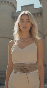 Caramel Beige Wrap Around Wide Waistband Tie Kimono Style Belt Size S M