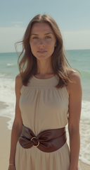 Women Hip High Waist Wide Brown Faux Leather Twisted Band Fashion Belt (S/M)