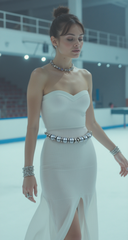 New Women Silver Metal Chain Beaded Belt Grey Imitation Pearl Beads (S/M/L)