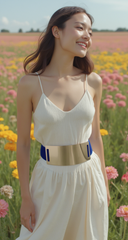 Gold Metal Rectangle Plate Colored Elastic Stretch Waistband Belt