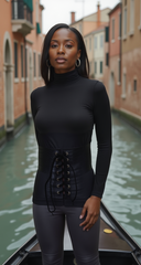 Cool Women Wide Black Color Corset Fashion Belt Faux Crocodile Stamped Leather (Size M L)